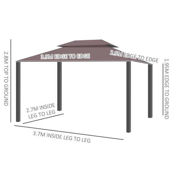 Outsunny Waterproof garden gazebo with double roof, mosquito net and side sheets, aluminum and polyester, 2.9 x 3.9 m, coffee -colored - Image 3