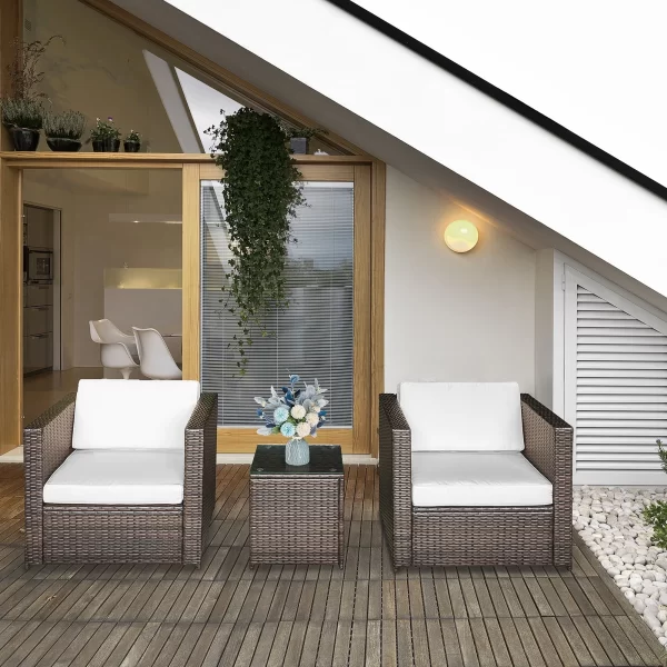 Outdoor Balcony Rattan Armchairs with Table | Outsunny - Image 2