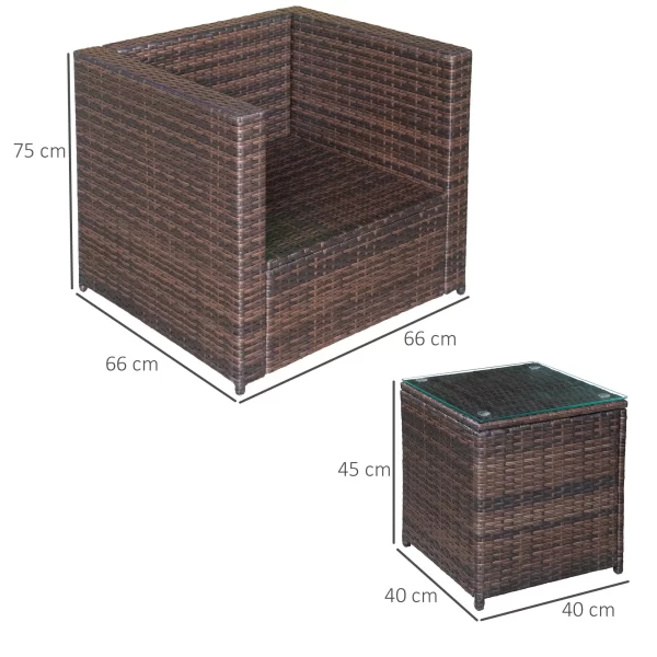 Outdoor Balcony Rattan Armchairs with Table | Outsunny - Image 3