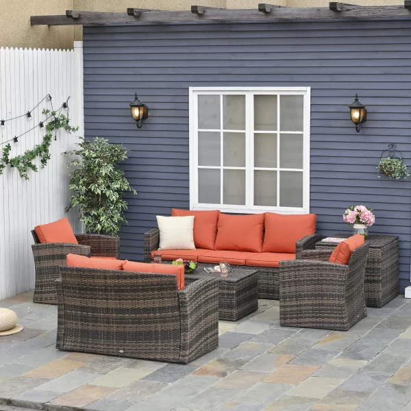 MANDOLINA | Brown 6 pcs Outdoor Rattan Furniture Set with orange cushions - Image 2