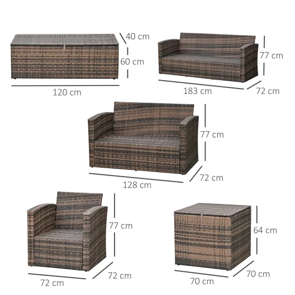 MANDOLINA | Brown 6 pcs Outdoor Rattan Furniture Set with orange cushions - Image 3