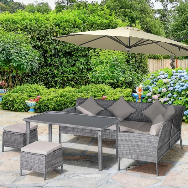 Outsunny Garden Furniture Set in pe rattan with 2 sofas 1 table 2 Grey stools - Image 2
