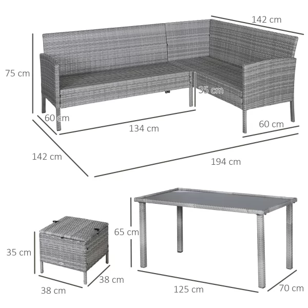 Outsunny Garden Furniture Set in pe rattan with 2 sofas 1 table 2 Grey stools - Image 3