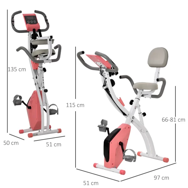 Folding Exercise Bike, 8 Level Adjustable Magnetic Resistance, Fitness Bike with Heart Rate Sensor, Arm Bands, LCD Screen, 2.5kg Flywheel, Pink - Image 3