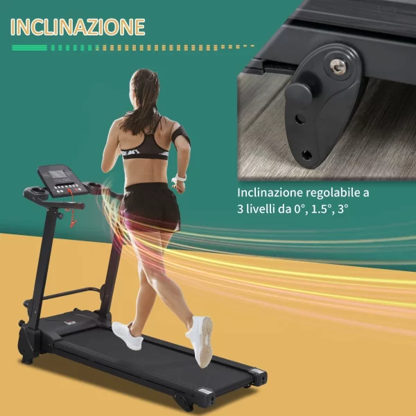 Folding Electric Treadmill Space Saving, Speed 14km/h, LCD Monitor 5 Programs and USB Socket, for Home and Office, 750W Motor, Black - Image 3