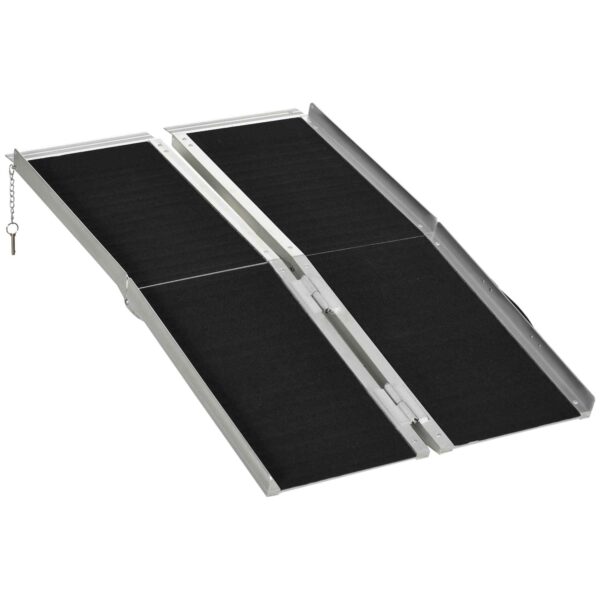 Folding Aluminum Wheelchair Ramp with Non-Slip Coating and Edges, 122 x 73.5 cm, Black