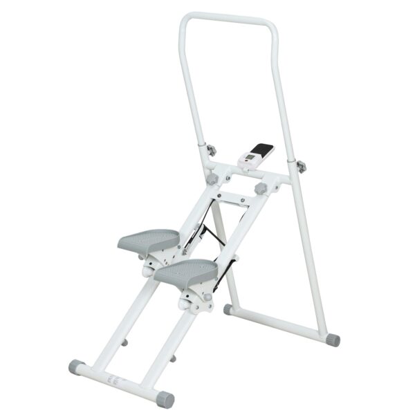 Folding Vertical Climber Stepper with Adjustable Handle, Non-Slip Pedals and LCD Monitor, White