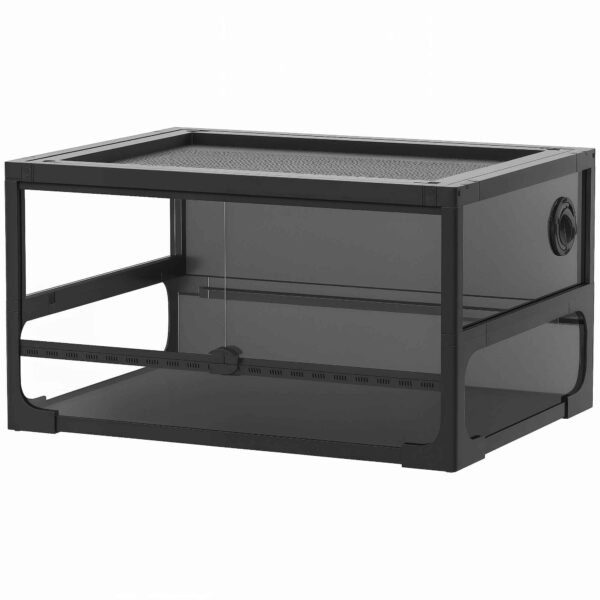 PawHut Raised and Foldable Reptile House with Tempered Glass and Plastic Lid and Walls, 60x45x32 cm, Black