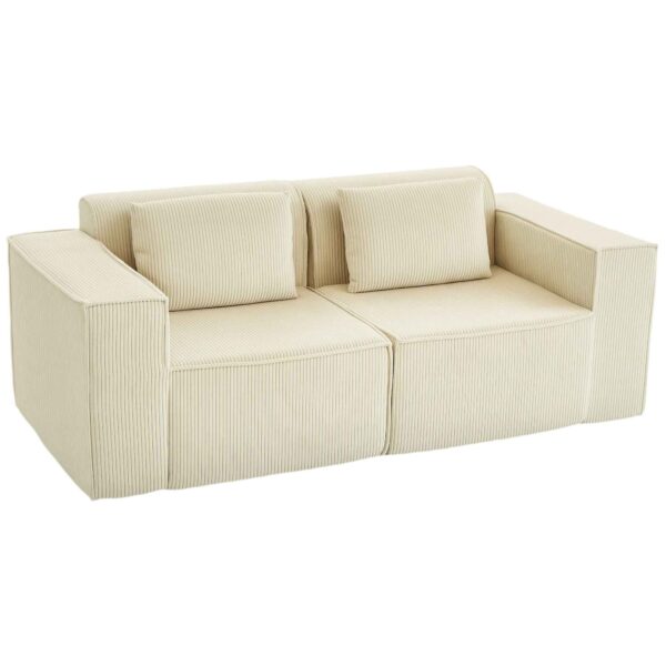 3-Seater Modular Sofa with Deep Seat, Wide Armrests, and 2 Corduroy Cushions, Beige