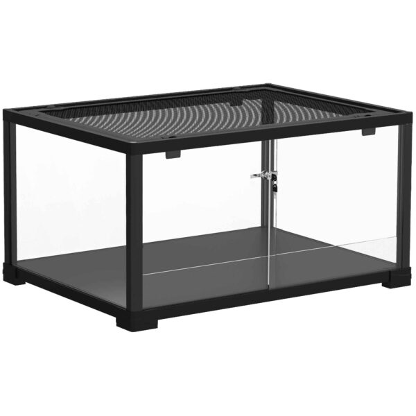 PawHut Raised Reptile House with Double Lock and Glass Walls, 60x45x32 cm, Black