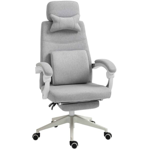Ergonomic Office Chair, Desk Chair with Wheels, Lumbar Cushion, Removable Headrest and Footrest, Grey 62x68x117-127cm