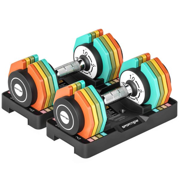 SPORTNOW Adjustable and Non-Slip Dumbbell Set 2-10 kg with Base, Steel, 29.5x13.6x13.6 cm, Multicolor