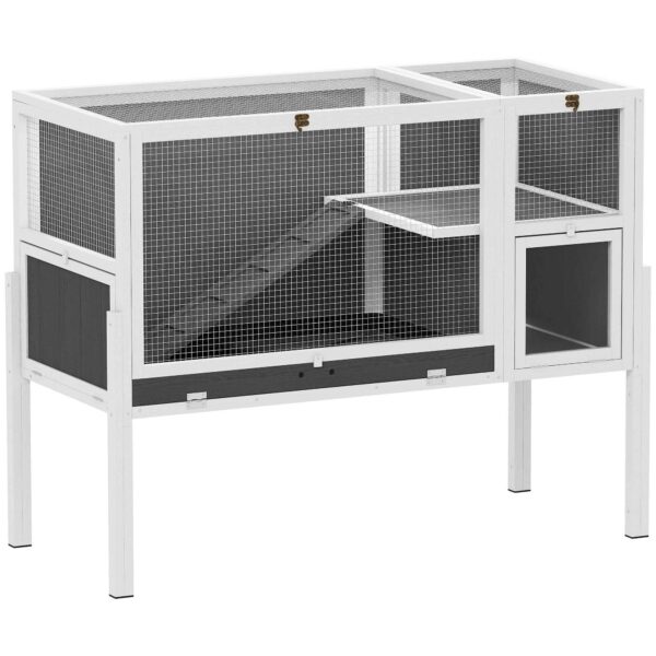 PawHut Raised Indoor Rabbit and Hamster Cage with Removable Tray and Opening Roof, Grey