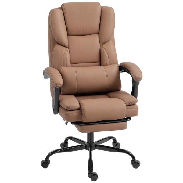 Reclining Faux Leather Office Chair with Footrest and Wheels, 65x67x111-119 cm, Brown