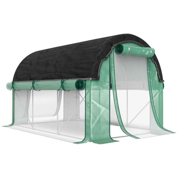 Outsunny 3x2 m Tunnel Greenhouse with Extra Shading Net, Windows and Zip Entrance, in PE and Steel, Green