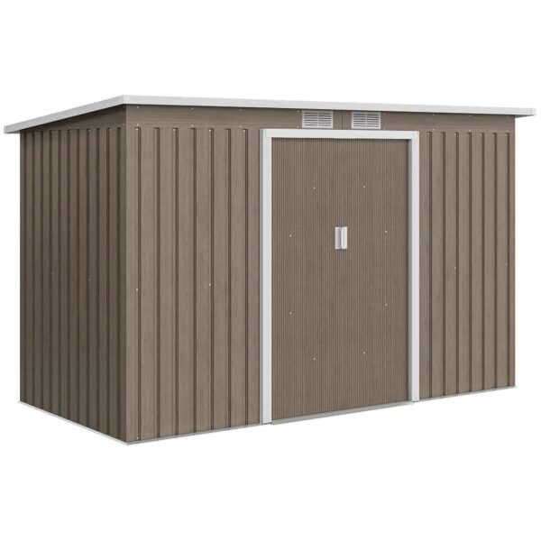 Steel Garden Shed with 2 Vents and 2 Sliding Doors, 280x130x172 cm, Brown Wood