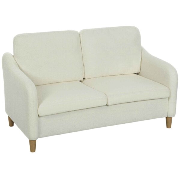 Modern 2-Seater Sofa with Thick Cushions and Sherpa Upholstery, 137x69x82 cm, Cream