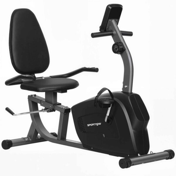 Recumbent Home Exercise Bike with 8 Levels of Magnetic Resistance, Heart Rate Measurement, Adjustable Seat