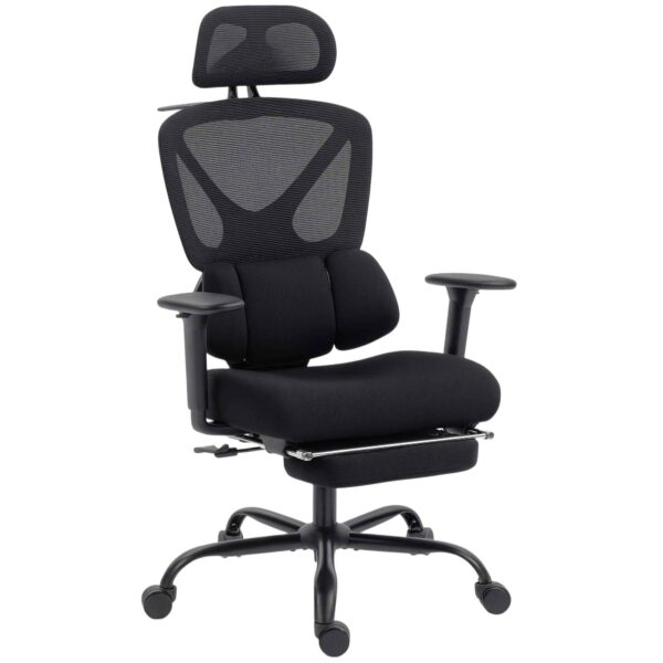 Ergonomic and Breathable Office Chair with Dynamic Lumbar Support and Footrest, 73x75x120-128 cm, Black