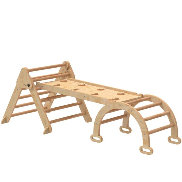 5-in-1 Children's Playground with Triangle, Smooth Wall and Arch, Made of Poplar and Pine Wood, 188x70x59 cm