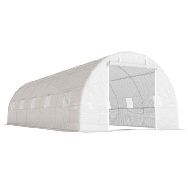 8x3x2 m Tunnel Greenhouse with Plastic Lining and Reinforced Steel, White