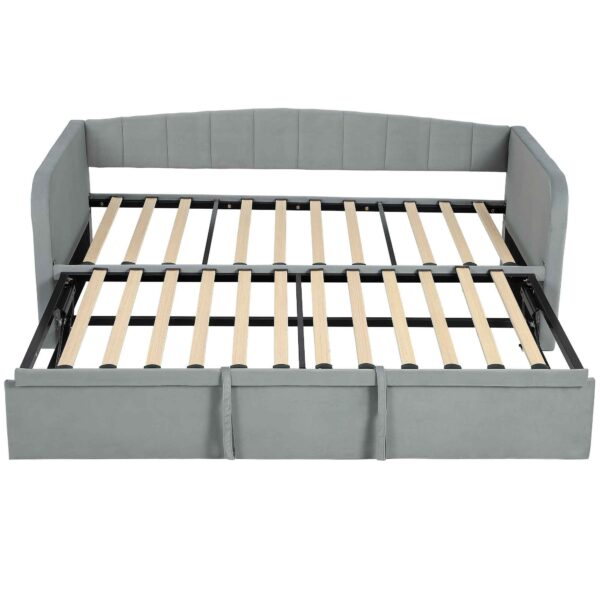 3-Seater Sofa Bed with Pull-Out Cot, Convertible to a Double Bed, 205 x 186 x 75 cm, Light Grey