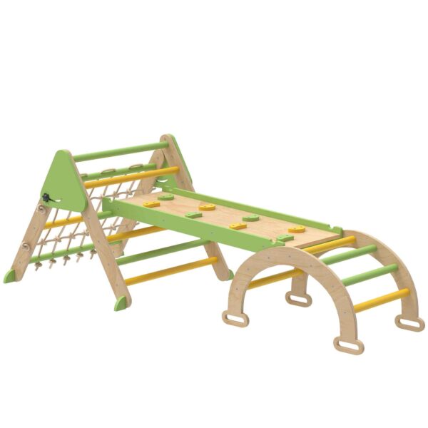 AIYAPLAY 8-in-1 Children's Play Set with Triangle, Smooth Wall and Arch, Made of Poplar and Pine Wood, 191.5 x 74.5 x 63 cm
