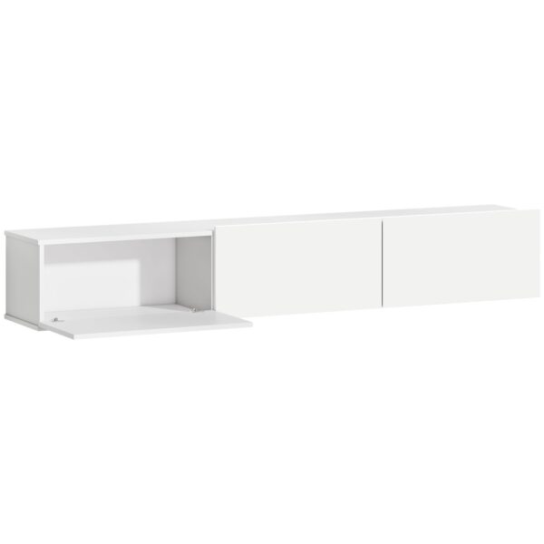 Wall-Mounted TV Stand for up to 82" with 3 Drop-Down Cabinets and Soft-Close Doors, White