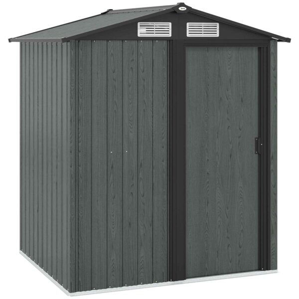 Steel Garden Shed with Sloped Roof and 4 Air Vents, 152x132x188 cm, Grey