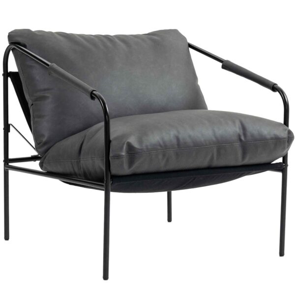 PU Leather Metal Frame Lounge Chair with Thick Cushions, 74.5 x 75 x 77 cm, Charcoal Grey