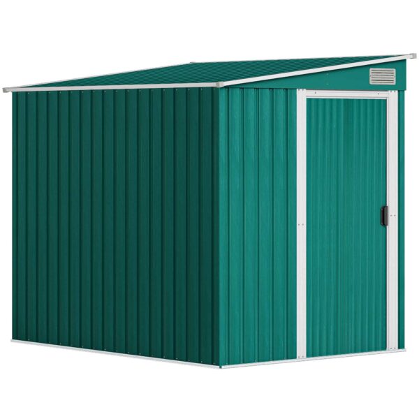1.5x2m Metal Tool Shed with Base, Sliding Door and Sloped Roof, Green