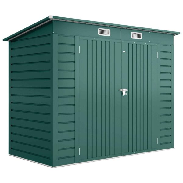 Steel Tool Shed with 2 Vents and Latch, 249x121x183 cm, Green