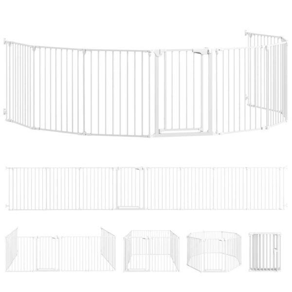 PawHut 8-Panel Modular Dog Playpen with Automatic Closure, Made of Steel and ABS, 61x3x75 cm, White