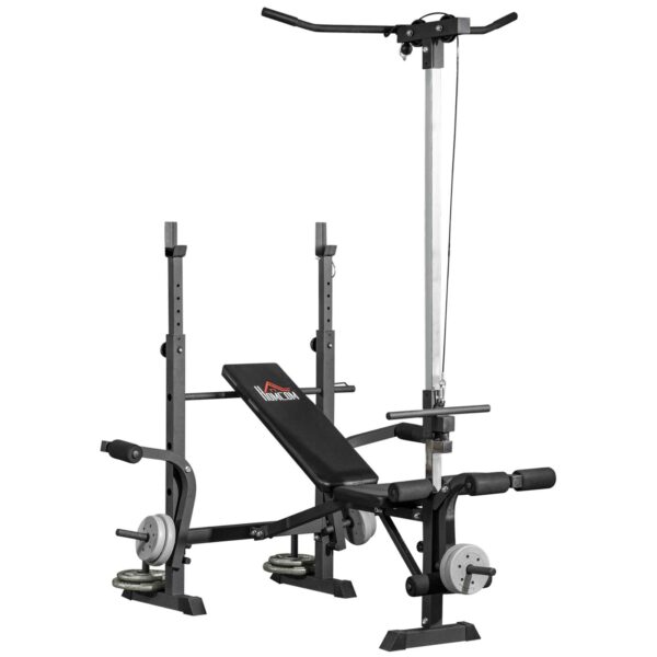 HOMCOM Fitness Bench with Leg Press, Squat Rack and Leg Extension, Steel and PU, 180x134x200 cm, Black and Silver