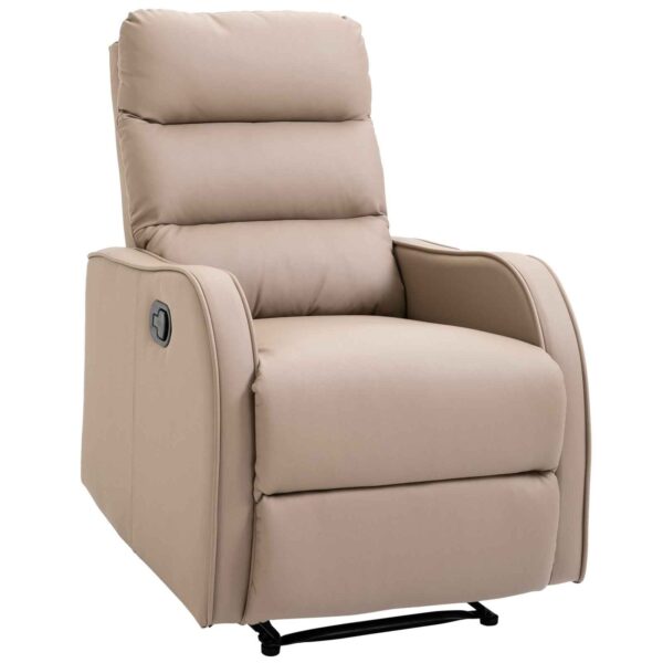 160° Max Reclining Chair with Footrest, PU Leather, Wood and Steel, 65x89x100 cm, Light Brown