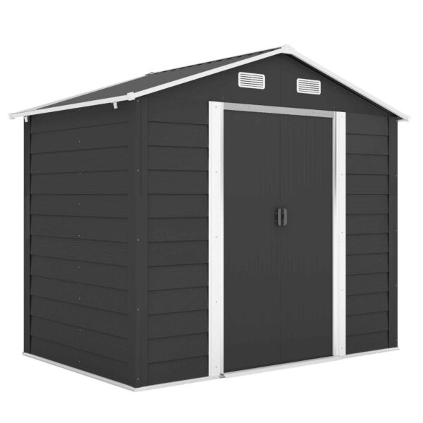 Tool Shed with Sliding Doors and 4 Air Vents, Steel and PP, 196x236x208 cm, Dark Grey