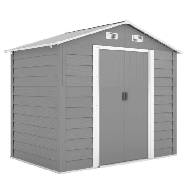 Tool Shed with Sliding Doors and 4 Air Vents, Steel and PP, 196x236x208 cm, Light Grey