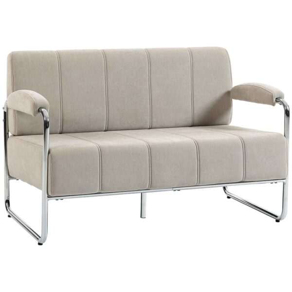 2-Seater Modern Sofa Upholstered in Beige Chenille, Made of Steel, Sponge and Plywood, 120x73x76 cm
