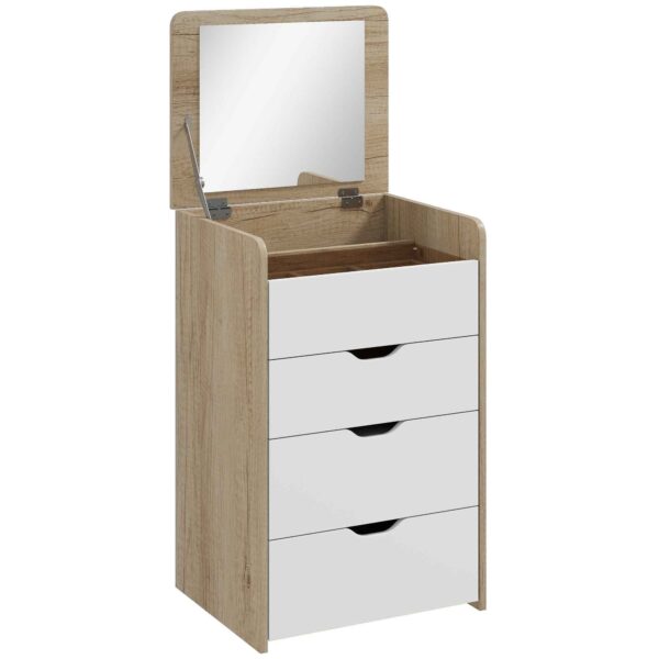 3-in-1 Dressing Table with Mirror, Storage, 2 Drawers and Stool, Wooden, 50x40x78 cm, White and Oak