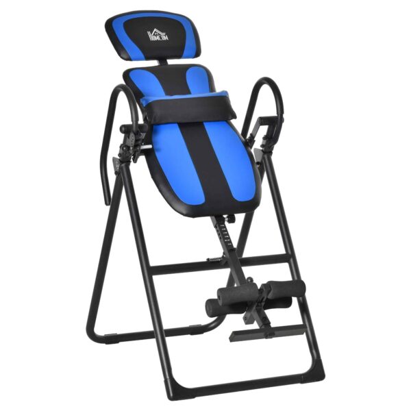Folding Gravity Inversion Table with Adjustable Length (140-203cm) and Wheels, Black and Blue
