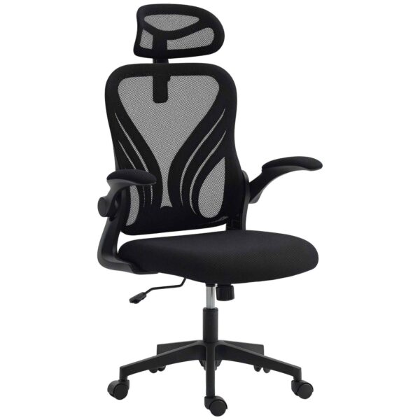 Ergonomic Office Chair with Flip-Up Armrests, Lumbar Support and Adjustable Headrest, Black