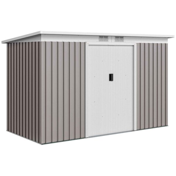 Steel Garden Shed with 2 Vents and 2 Sliding Doors, 280x130x172 cm, Light Grey