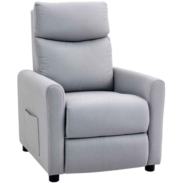 Reclining Chair 135° max in Linen Effect Fabric, Foam, Steel and Wood, 73x86x100 cm, Light