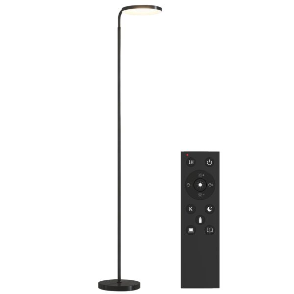 HOMCOM LED Floor Lamp with 350° Swivel Head and Magnetic Remote Control, Continuously Dimmable 3000K-6500K, Black
