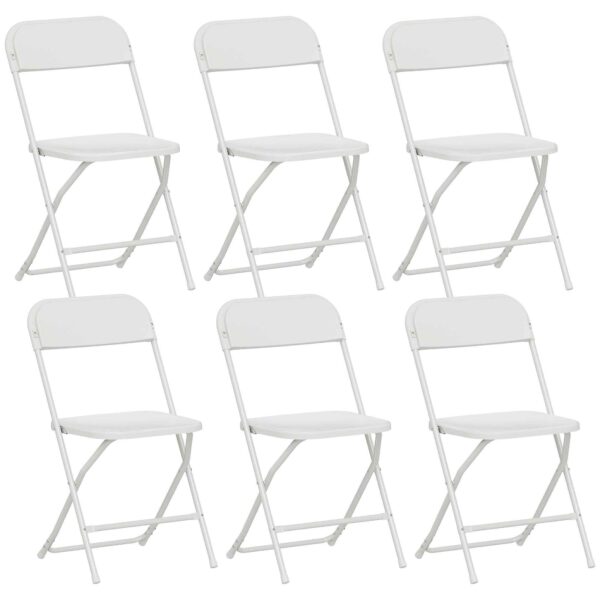 HOMCOM Set of 6 Folding Chairs with Drainage Holes in Plastic and Metal, 45x49x79.5 cm, White