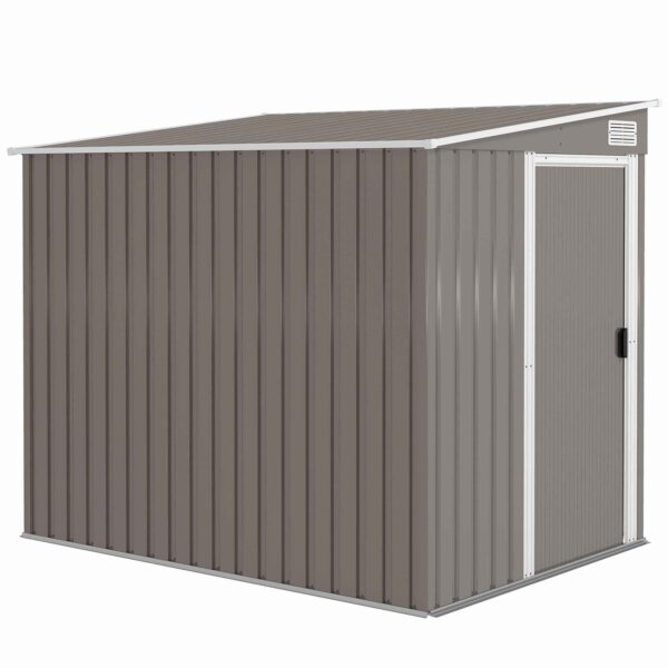 1.5x2m Metal Tool Shed with Base, Sliding Door and Sloped Roof, Light Grey