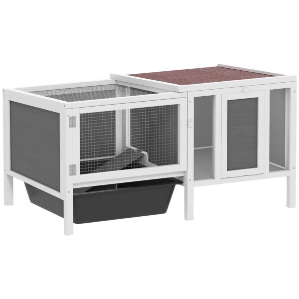 PawHut Outdoor Rabbit Hutch with House, Running Area and Tray, Made of Wood, Metal and PET, 105x57.5x51.5 cm, Grey