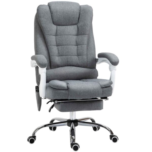 Office Chair with Remote Control and 6 Massage Points, in Velvet and Linen Blend Fabric, 67x79x111-121 cm, Grey