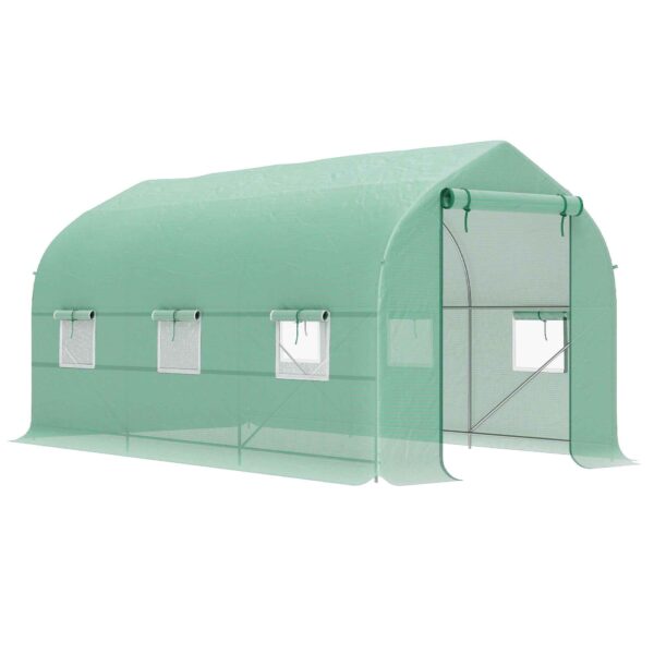 Outsunny UV-Proof Tunnel Greenhouse with 6 Mesh Windows and Roll-Up Entrance, Metal and PE, 4x2x2 m, Green