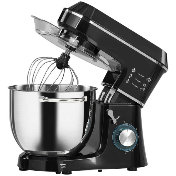 HOMCOM 1400W Stand Mixer with 7L Bowl and 6 Speeds, Dough Hook, Whisk and Beater, Black
